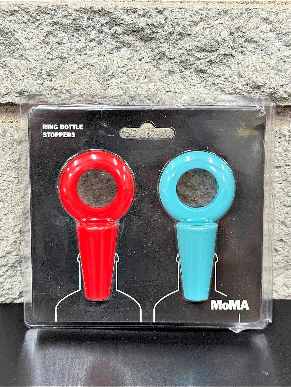 MoMA Ring Bottle Stoppers Set of 2 – Red & Turquoise Modern Design New in Packag